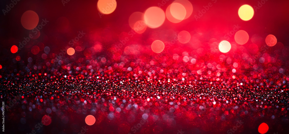 Poster a red background with a lot of red dots. the dots are scattered all over the background and they are