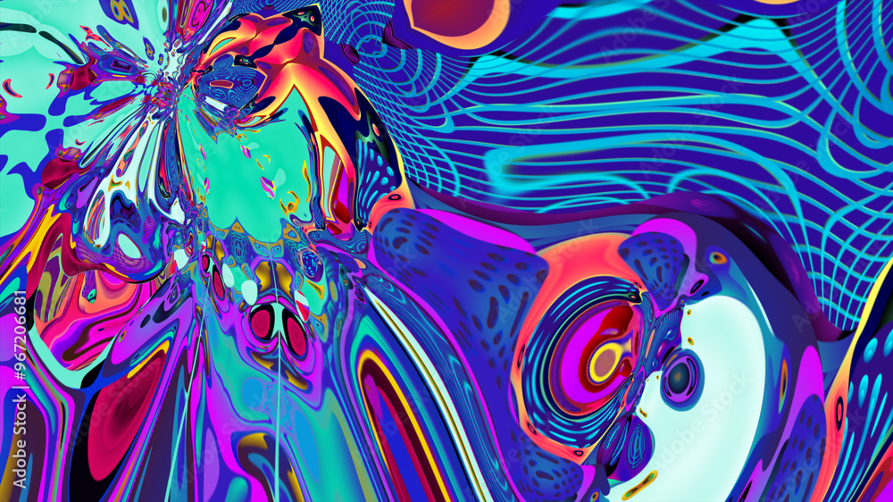 Poster psychedelic colorful abstract fluid and liquid fractal background