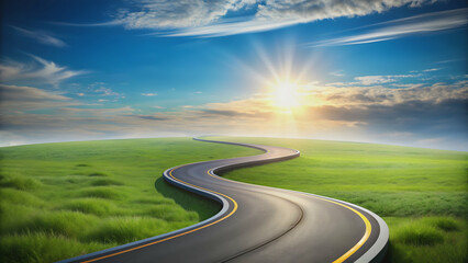 Concept of reaching success through a winding road, success, achievement, path, journey, determination, perseverance