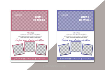 Travel flyer template design with contact and venue details. Summer travel agency promotion template design