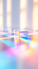 Colorful Light Refractions through Glass Blocks in Soft Sunlit Room