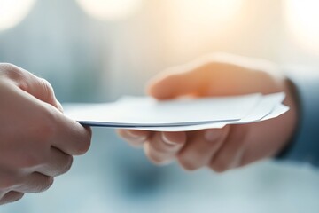 Businesspersons Exchanging Documents for a Corporate Transaction in Office Setting