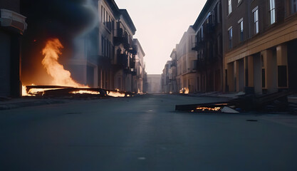urban city street destroyed fire