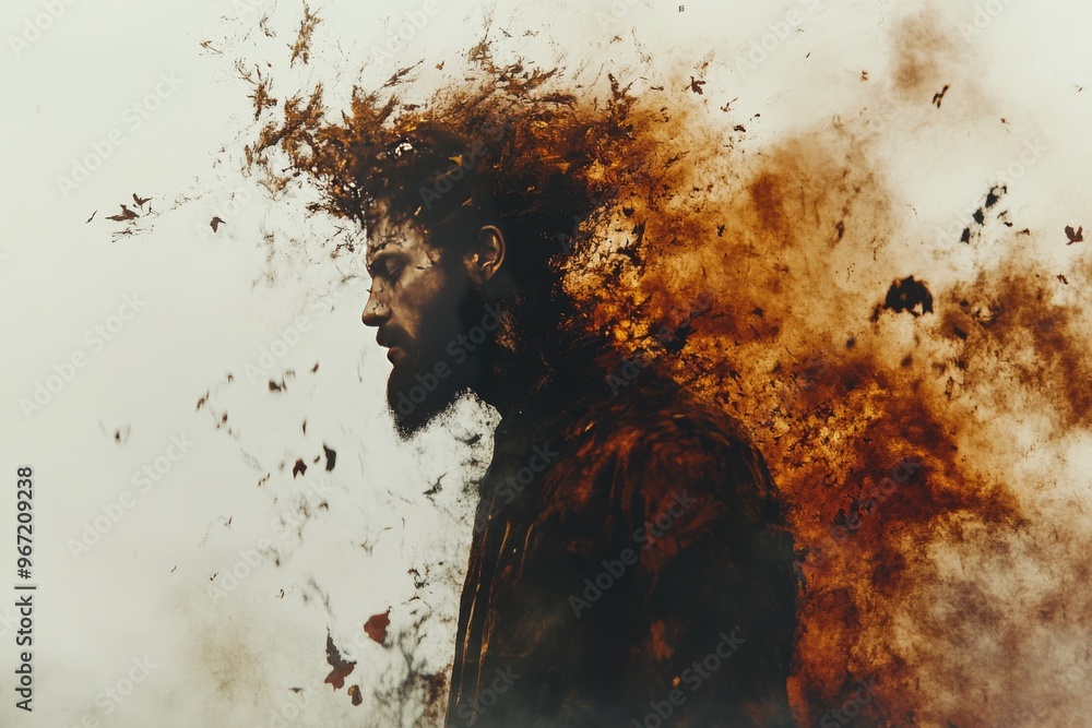 Poster cognitive power energy field electric pulse power burst and connection man surrounded by an explosio