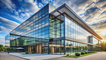 Obraz premium Commercial building with modern architectural design and glass exterior, skyscraper, office