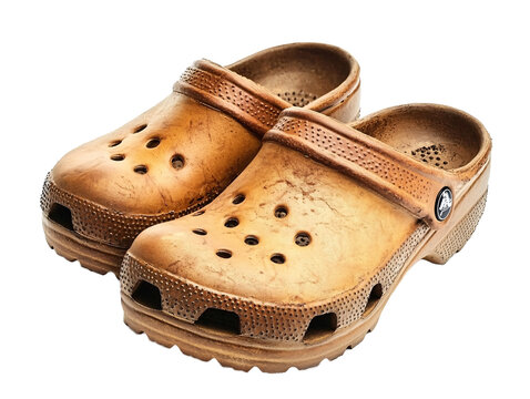 a pair of brown clogs