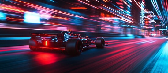 Formula 1 motorsport race car driver at high speed performance motion blur speed racing track in...