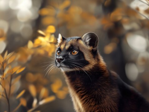 Close up portrait of an Asian palm civet, Paradoxurus hermaphroditus, in tropical forest