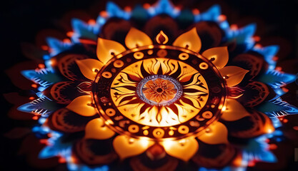 intricate tranquility depicted fire mandala flaming mandala sun mandala