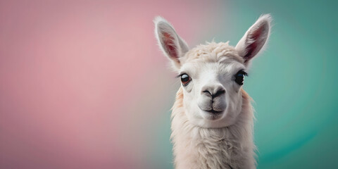 Cute llama with a sweet face on a pastel background , llama, cute, adorable, animal, fluffy, fur, face, sweet, pastel, background