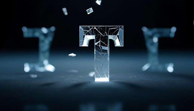 special characters formed shattered glass representing interrogation exclamation