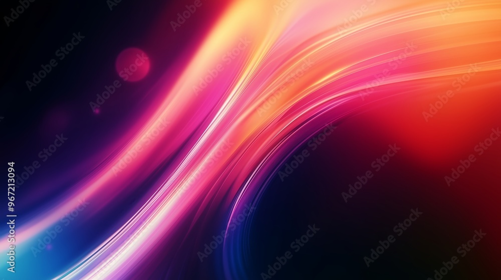Poster colorful abstract wave patterns illuminated by vibrant light in a dark background during a creative 