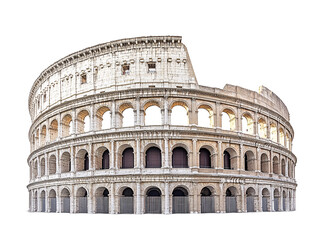 Naklejka premium a circular stone structure with many arches with Colosseum in the background