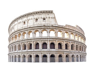 a circular stone structure with many arches with Colosseum in the background