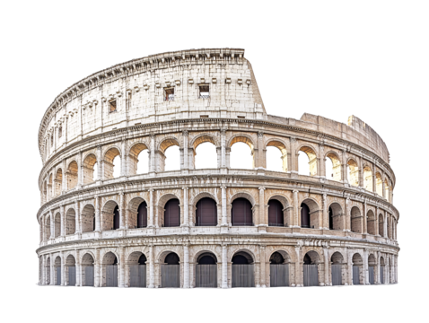 a circular stone structure with many arches with Colosseum in the background