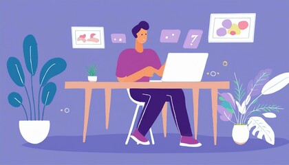 Fototapeta premium Person working remotely from the cozy home