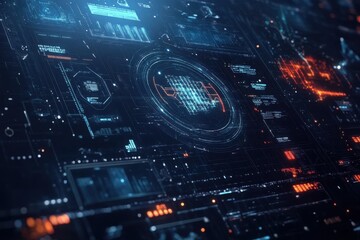 Obraz premium Background featuring holographic interface elements and data streams