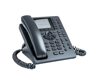 a black telephone with a display