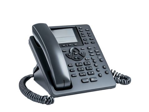 a black telephone with a display