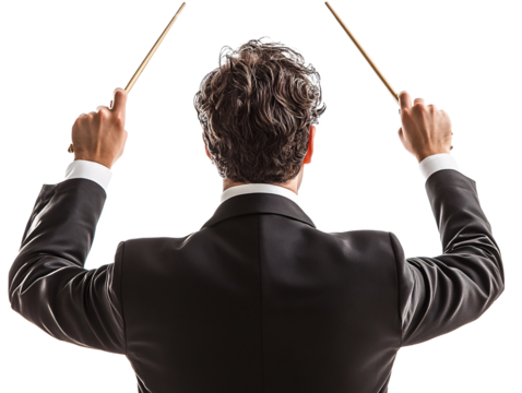 a man in a suit holding sticks