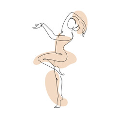 Elegant motion continuous line art drawing of a dancer, woman doing sport, ballerina. Beauty dancer, freedom concept. Minimal poster print art. Trendy one line draw design vector graphic illustration