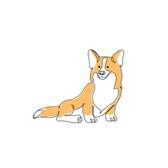 Abstract corgi dog drawing. Continuous one line art of canine pet. Funny corgi dog sitting isolated on white background. Vector minimalistic linear illustration. Domestic breed contour shape symbol.