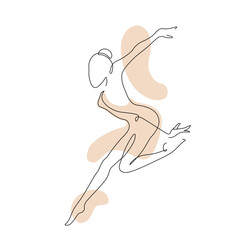 Elegant motion continuous line art drawing of a dancer, woman doing sport, ballerina. Beauty dancer, freedom concept. Minimal poster print art. Trendy one line draw design vector graphic illustration