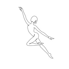 Elegant motion continuous line art drawing of a dancer, woman doing sport, ballerina. Beauty dancer, freedom concept. Minimal poster print art. Trendy one line draw design vector graphic illustration