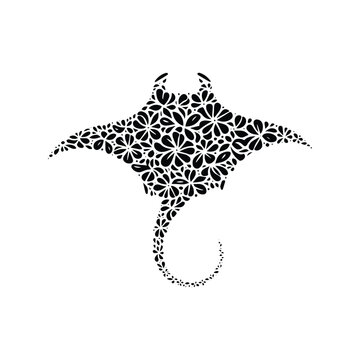 recommend clip art: MantaRay fish made by simple flower drawing, black and white animal illustration