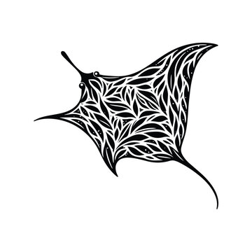 black and white patterned manta ray clip art preview