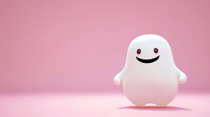 Cute cartoon ghost character 3D on pink background