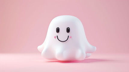 Cute cartoon ghost character 3D on pink background