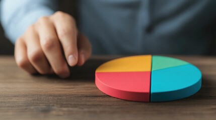 Close up view of a businessman intently analyzing data on a pie chart focusing on market segmentation and targeted growth strategies for business success - Powered by Adobe