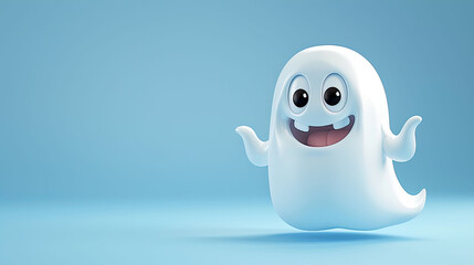 Obraz premium Cute cartoon ghost character 3D on blue background