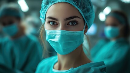 Precision Surgery in High-Tech Operating Room - Detailed Rendering of Surgical Tools and Equipment with Clear Facial Expressions
