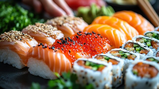 Traditional Family Sushi Making: Japanese kids learning with parents, vibrant ingredients, detailed rolls, warm natural light ambiance