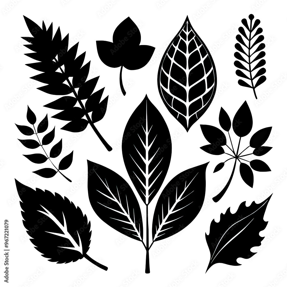 Poster this collection showcases an array of black silhouettes of leaves positioned uniquely perfect for gr