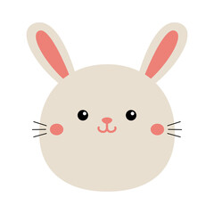 Kawaii bunny rabbit hare round face. Cute funny animal. Happy Easter. Cartoon funny baby character. Kids print for poster, tshirt cloth. Love. Childish style. Flat design. White background. Vector