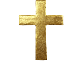 a gold cross on a white background