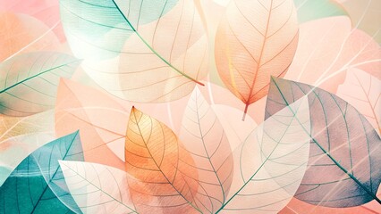 Delicate pastel leaves arranged in a soft gradient background, creating a serene atmosphere