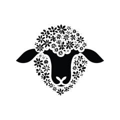 Naklejka premium sheep made by simple flower drawing, black and white animal illustration