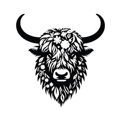 Obraz premium Yak made by simple botanical drawing, black and white animal illustration black and white animal illustration