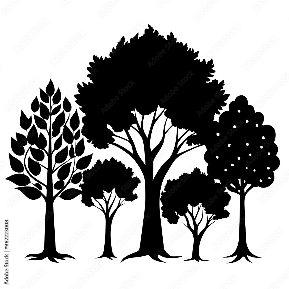 Poster a collection of various tree silhouettes showcases a range of shapes and sizes perfect for art proje