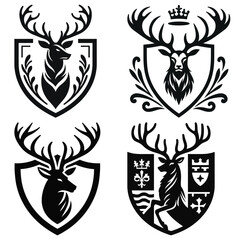 Fototapeta premium Deer emblem vector illustration, black and white, heraldic design for branding or logos
