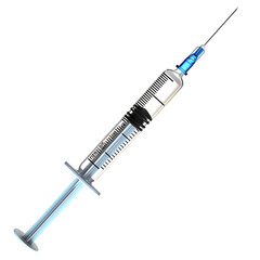 A Single Syringe with Needle and Plunger Isolated on White