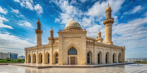 Fototapeta premium View of the mosque Taza Pir in Baku, Azerbaijan on July 30, 2019, Baku, Azerbaijan, mosque, Taza Pir, architecture, Islamic