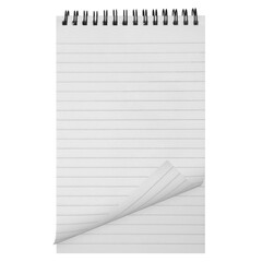 The isolated spiral paper notebook with curled paper