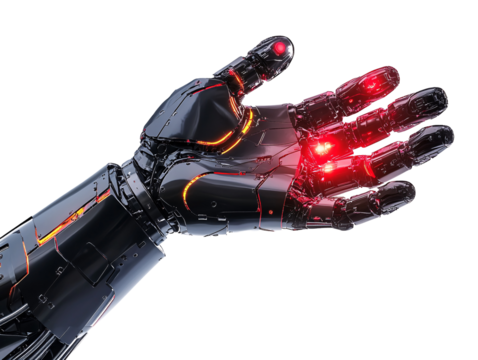 a black and red robotic hand - Powered by Adobe