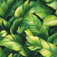 Tropical Leaves Pattern: Lush Green Foliage Background - Seamless Pattern