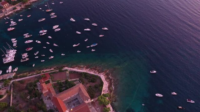 Bird&rsquo;s Eye View of the Franciscan Monastery and Boats in Križna Luka